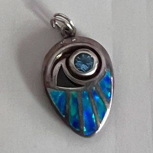 Teme 925 Sterling Silver Blue Topaz Opal Small Charm Pendant